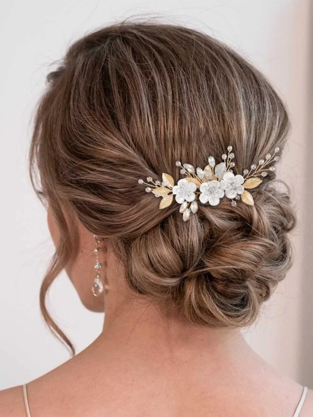 Elegant Gold Floral Bridal Hair Comb with Rhinestones - Wedding Hair Clip